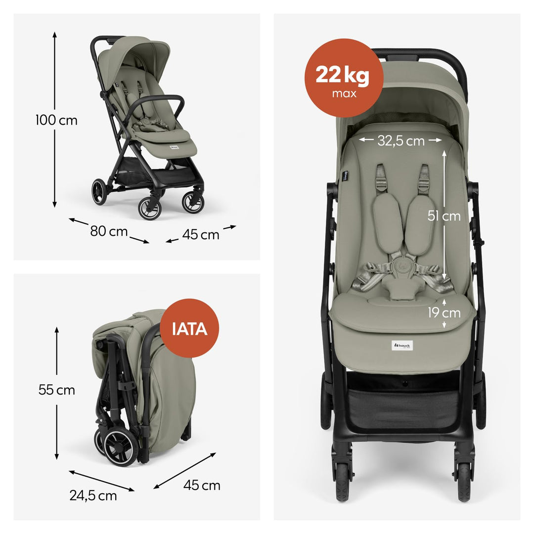 hauck Fly N Care - Ultrakompakter und Leichter Reisebuggy Einhändig Faltbar, mit Liegeposition ab Ge