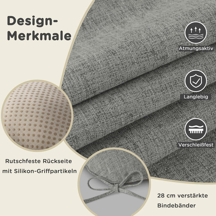 AddGrace 4er Set Stuhlkissen 46x44 cm Sitzkissen für Esszimmerstühle mit Bändern rutschfeste Sitzkis
