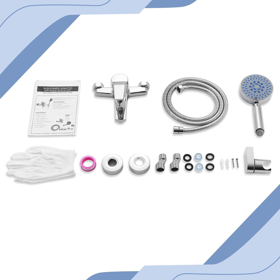 Badewannenarmatur mit Handbrause, Messing Mischbatterie Badewanne mit 5 Funktionen, Aufputz Wannenar