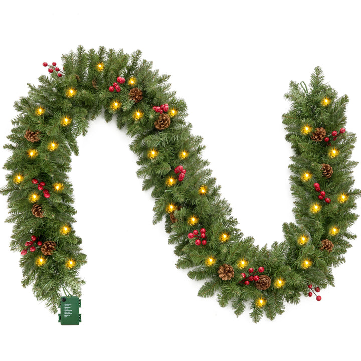 Joiedomi 2.7 Meter künstliche Weihnachtsgirlande, Tannengirlande mit 100 LED Licht, 27 Tannenzapfen,
