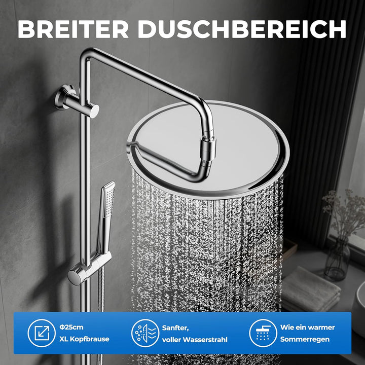 Görbach Regendusche Duschset ohne Armatur, Chrom Edelstahl Duschsystem mit Duschkopf, Duschstange, D