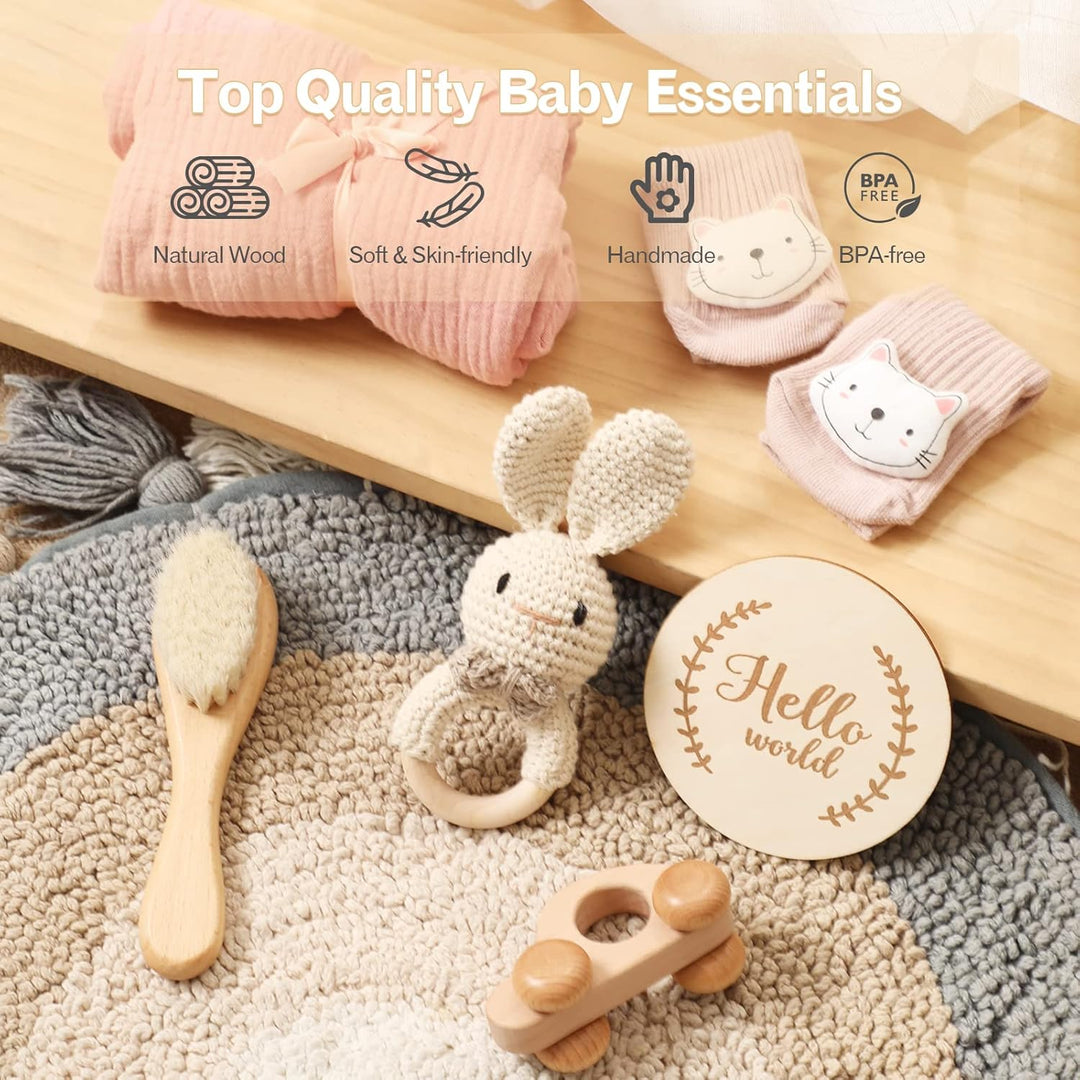 Youuys 6-Teilig Baby Geschenk zur Geburt für Neugeborene, Baby Geschenk Mädchen Junge, Badetücher, R