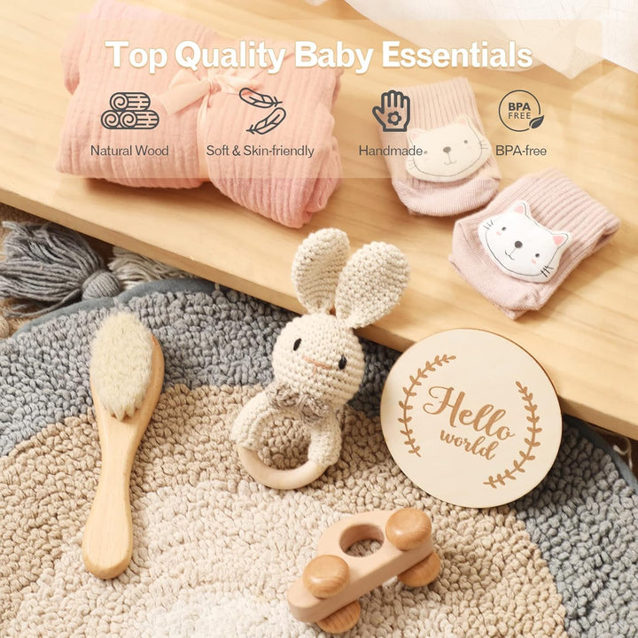 Youuys 6-Teilig Baby Geschenk zur Geburt für Neugeborene, Baby Geschenk Mädchen Junge, Badetücher, R