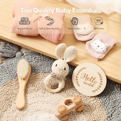 Youuys 6-Teilig Baby Geschenk zur Geburt für Neugeborene, Baby Geschenk Mädchen Junge, Badetücher, R
