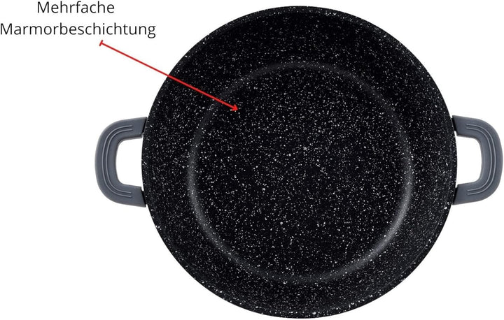 Cheffinger Kochtopf Aluguss Induktion Ø24cm Suppentopf Pfanne Topf Deckel Brattopf Schwarz, CF-DC24