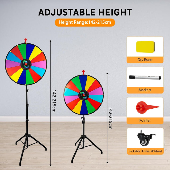 Glücksrad, Glücksrad zum Drehen mit 14 Fächern und Faltbarem Dreibein-Bodenständer, Löschbares Glück