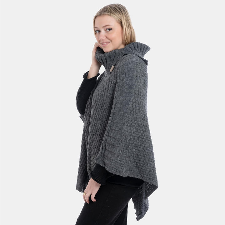 KNIT FACTORY - Nicky Gestrickter Poncho - Damen Strickponcho mit Kragen - Mit Wolle - Hochwertige Qu