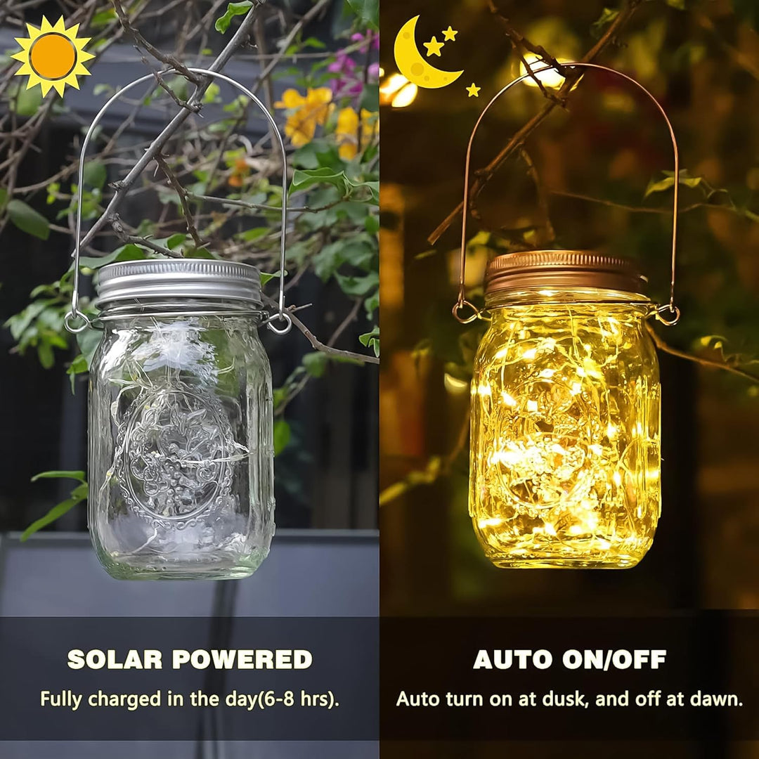 Solarlampe für aussen Garten - 4 Pack 30 LEDs Lichterkette im Einmachglas mit Griff IP65 Wasserdicht