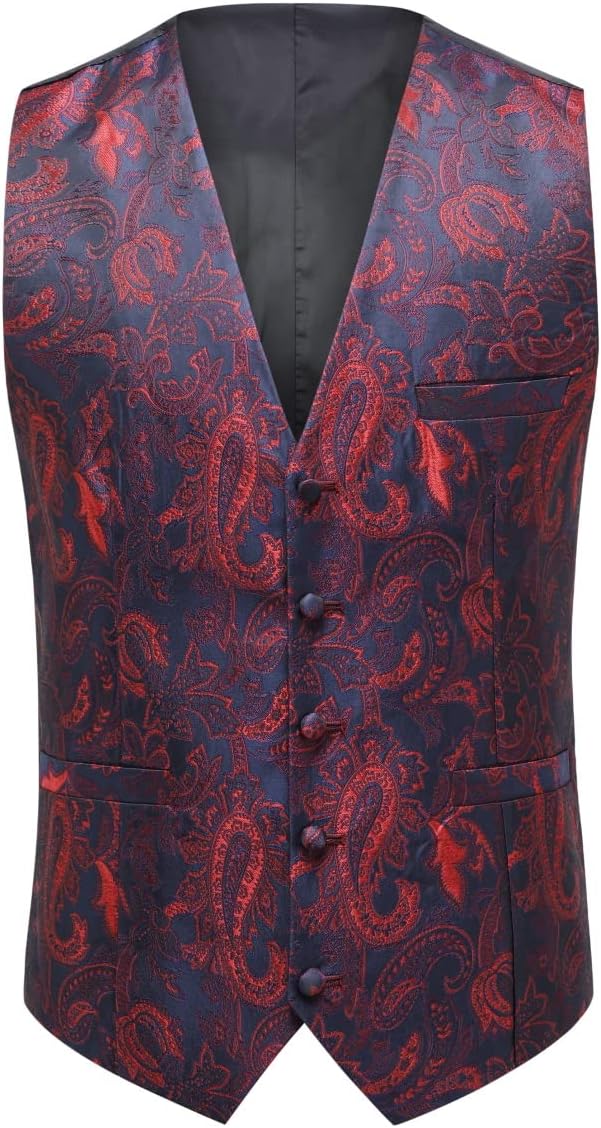 Allthemen Herren Anzugweste Paisley Jacquard Weste Krawatte Einstecktuch Anzug Weste Set für Hochzei