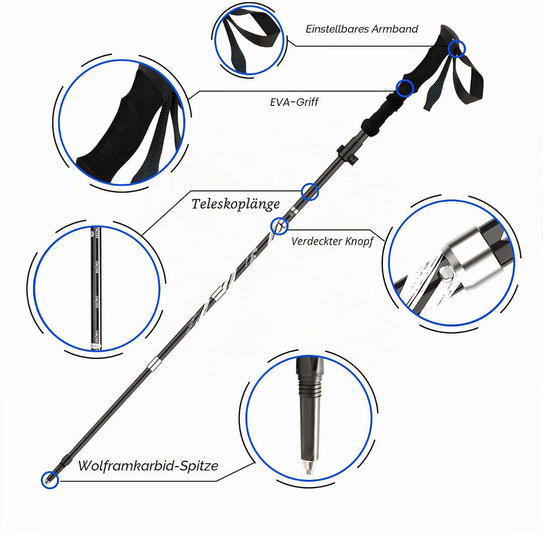 BISINNA Wanderstöcke Trekkingstöcke Nordic Walking Stöcke - 95-115 cm / 115-135 cm Faltbar Verstellb