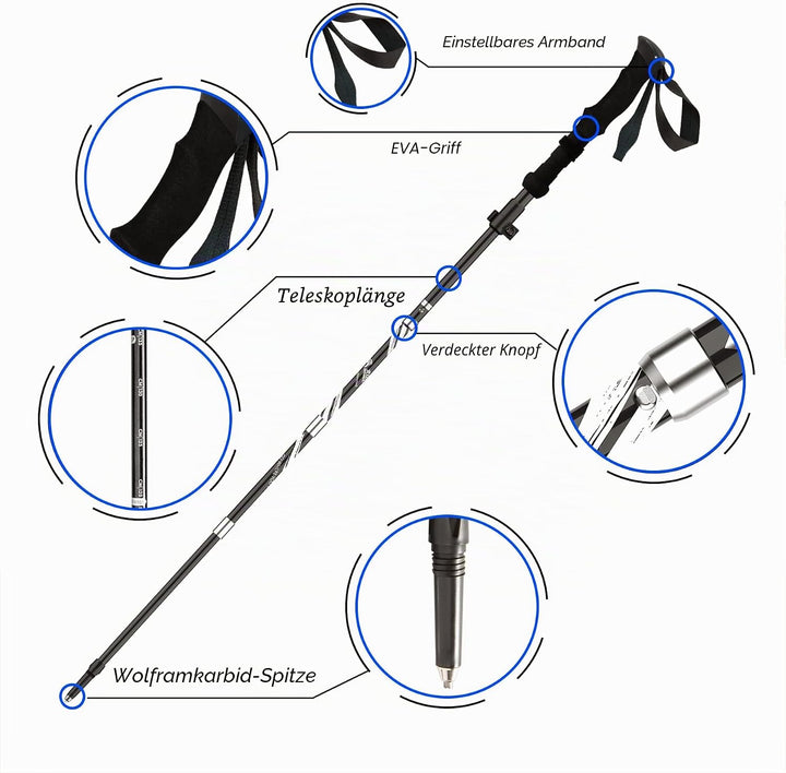 BISINNA Wanderstöcke Trekkingstöcke Nordic Walking Stöcke - 95-115 cm / 115-135 cm Faltbar Verstellb