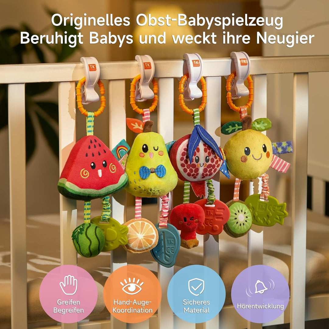 TUMAMA Baby Kinderwagen Spielzeug ab 0 2 3 4 6 9 12 Monate, Früchte Spielbogen Anhänger Greifspielze