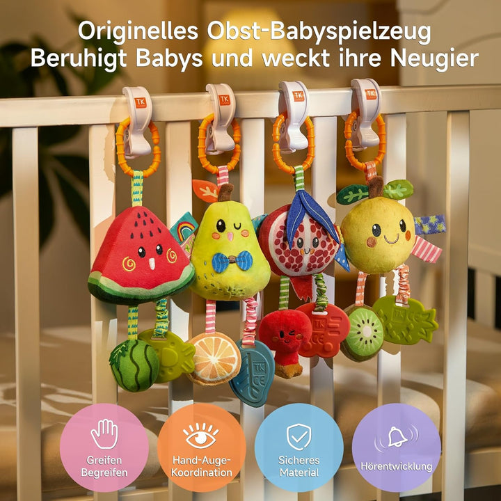 TUMAMA Baby Kinderwagen Spielzeug ab 0 2 3 4 6 9 12 Monate, Früchte Spielbogen Anhänger Greifspielze