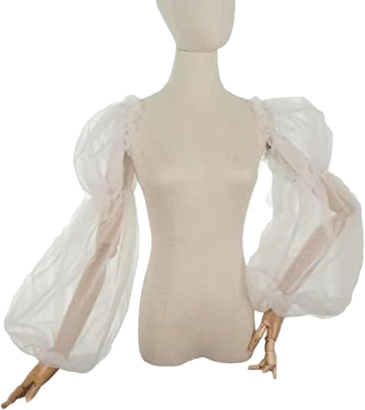 SMTCM 2 Paar Abnehmbare Puffärmel für Hochzeitskleid Brautärmel Tüll Armel mit Spandex Band Durchsic