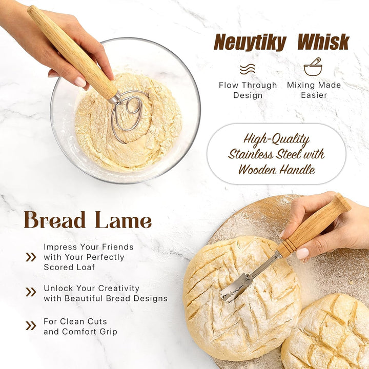 Gärkorb Brot,Sauerteig Starter Set,Brotbackzubehör Kit,Brot Backen Zubehör für Anfänger,Gärkörbchen