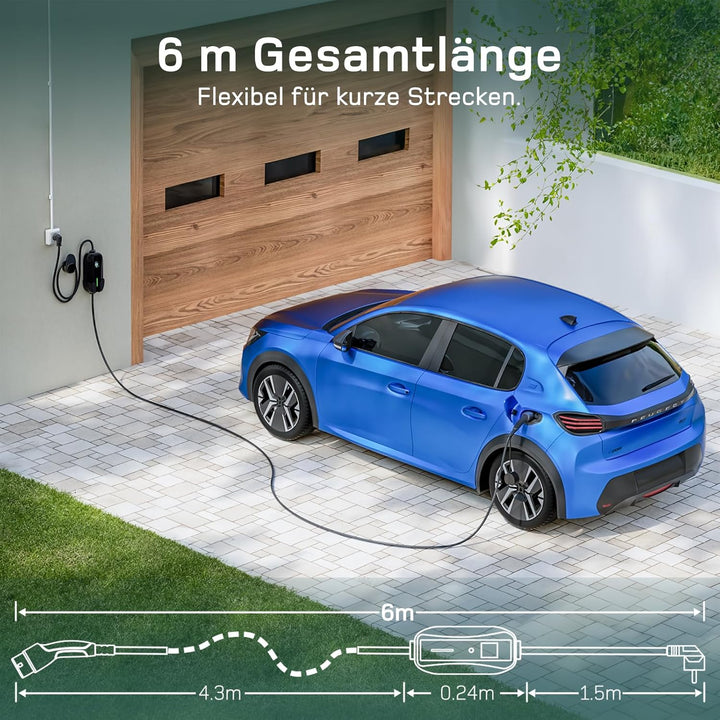 dé Typ 2 Ladekabel Schuko 3,68kW[1-phasig, 6m, 6-16A], EV Chargers mit Steuerbarer Digitalanzeige fü