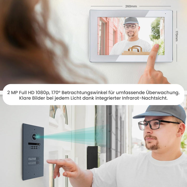 MATHFEL 2 Draht Bus WLAN 2 Familienhaus Video Türsprechanlage Gegensprechanlage Fischaugenkamera 170