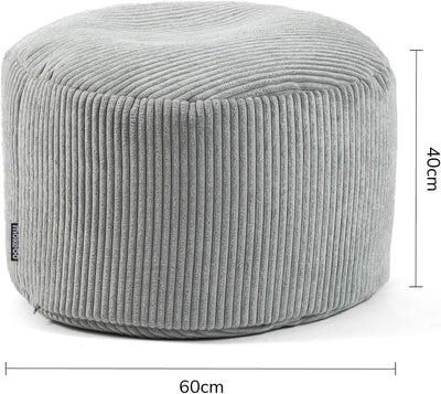 mokebo® Pouf, Hocker o. Sitzhocker aus Cord 40x60 cm 'Der Faule Lenz', Bodenkissen rund in Grau, Fus