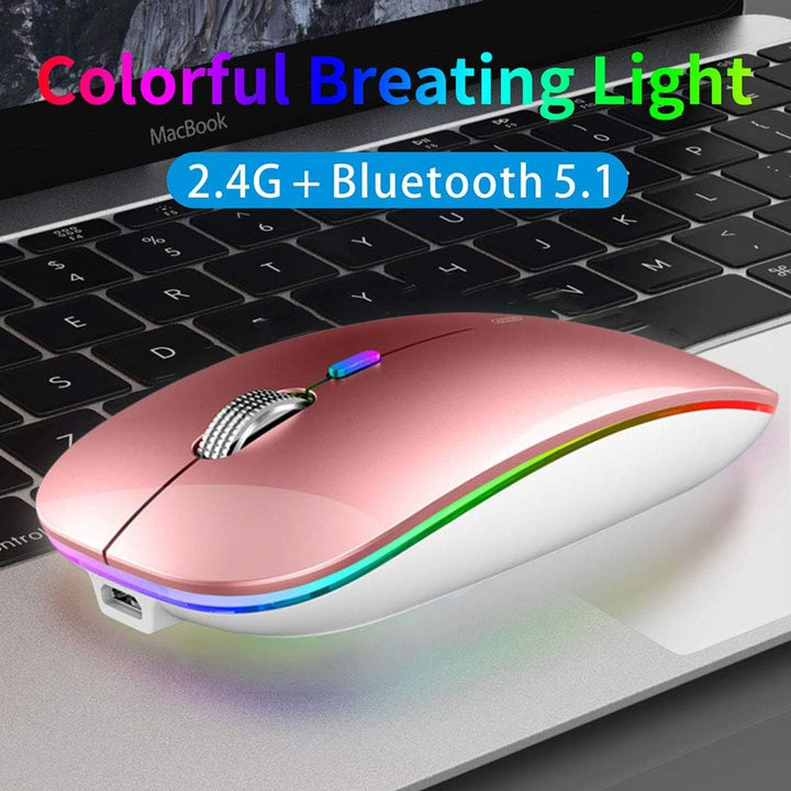 Uiosmuph Bluetooth Maus Kabellose, LED Funkmaus wiederaufladbar Leise Wireless Mouse 2.4GHz Kabellos