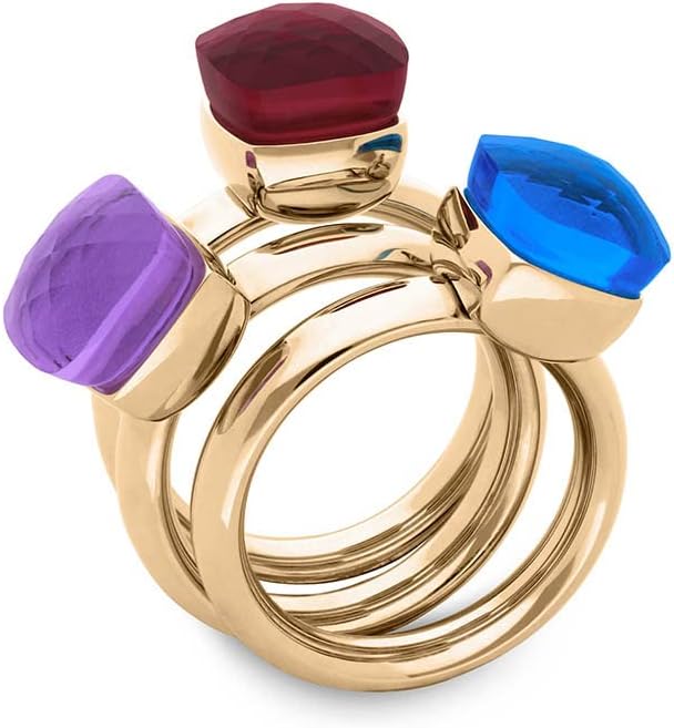 Qudo Firenze Edelstahl gold farbenem Ring mit light grey opal Stein (grau helll), 6