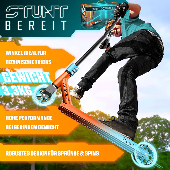 KESSER® Stunt Scooter X-Limit - 360° Lenkung Robuster Funscooter Stuntscooter mit ABEC 9 Kugellagern