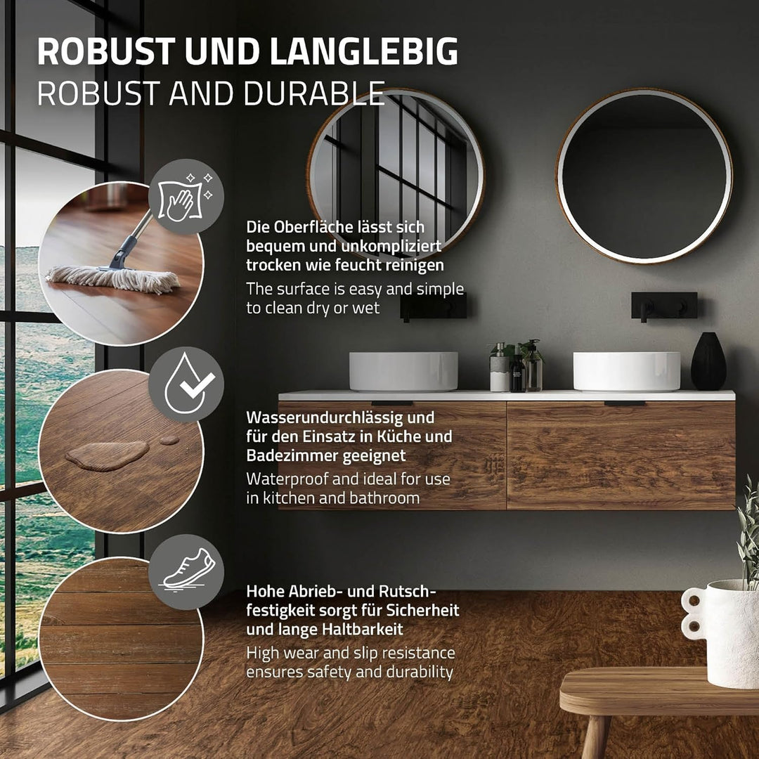 ML-Design Deluxe PVC Bodenbelag, Click Vinyl-Dielen, Vinylboden, 122 cm x 18 cm x 4,2 mm, Dicke 4,2