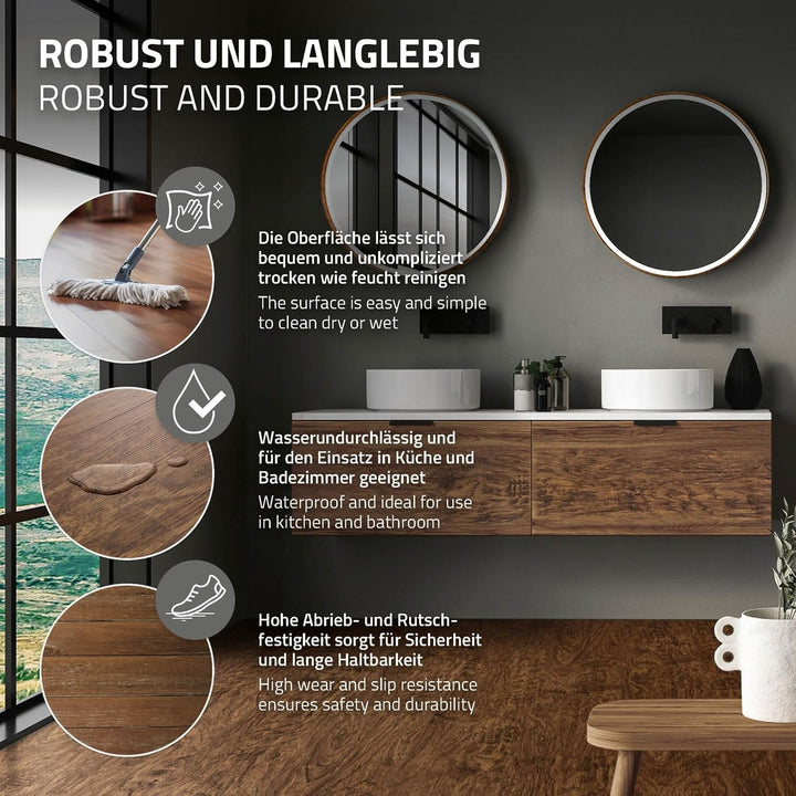 ML-Design Deluxe PVC Bodenbelag, Click Vinyl-Dielen, Vinylboden, 122 cm x 18 cm x 4,2 mm, Dicke 4,2