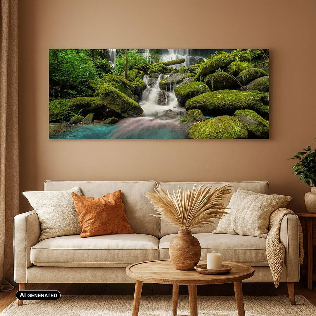 Panorama Bilder auf Leinwand 100x40cm Leinwandbild Park Wasserfall Wasser Gross Wanddeko Bild Schlaf