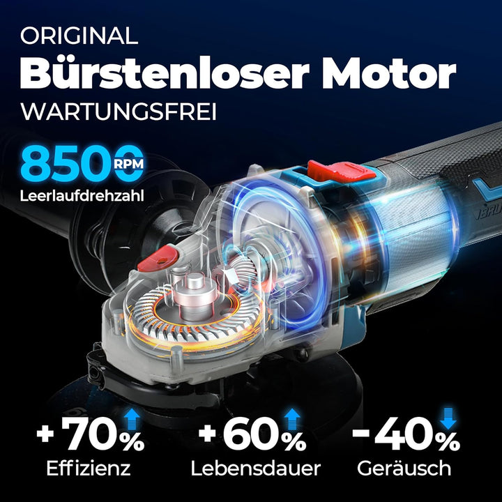 DongCheng Akku Winkelschleifer 125mm, 630W Bürstenloser Motor,Akku Flex Trennschleifer 20V,Schnellve