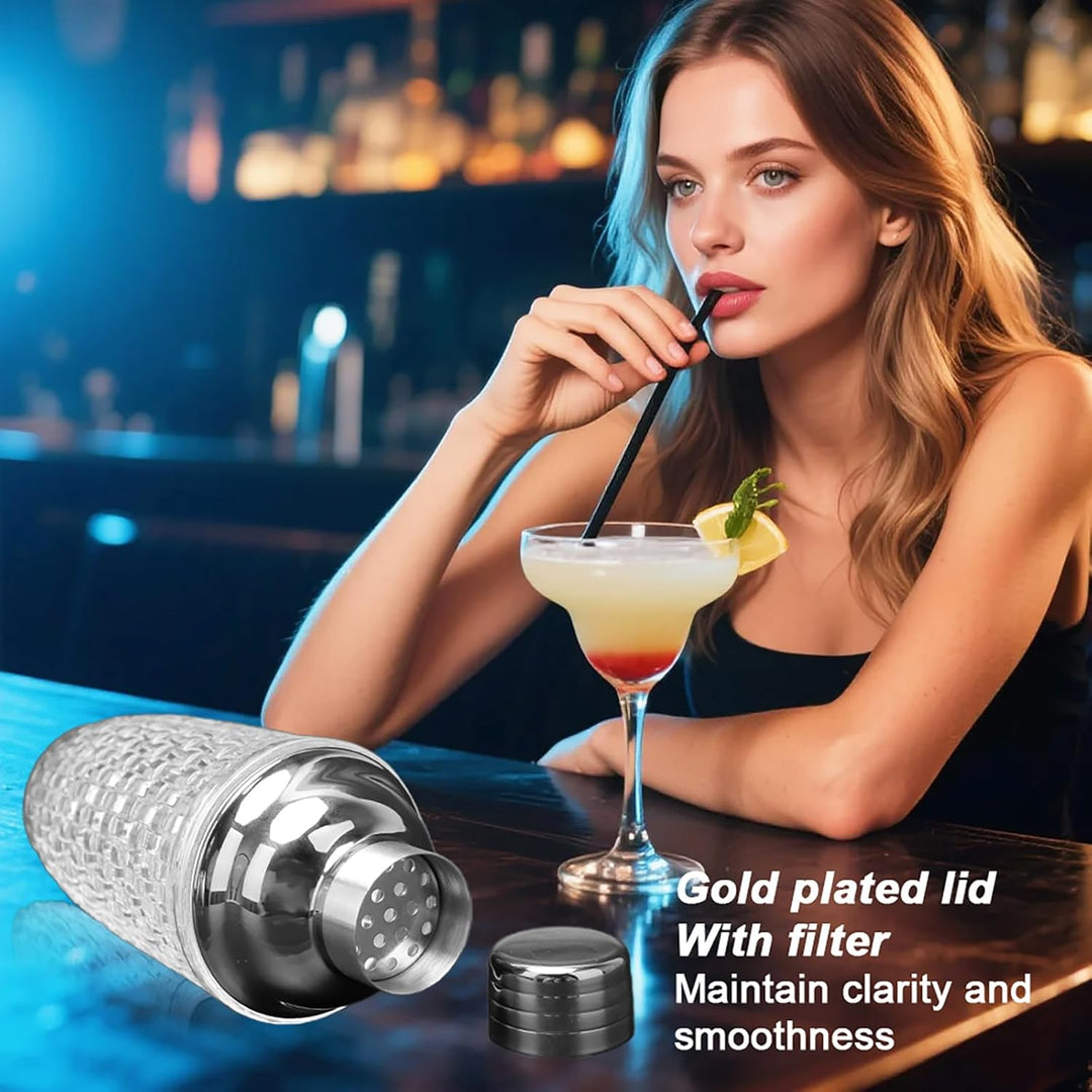 LUPATDY Glas Cocktailshaker,400ml Cocktail Shaker Set,Cocktail Shaker Glas Mixer mit Edelstahl Messb