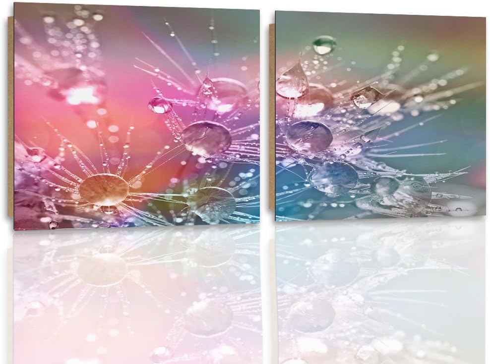 Feeby. Wandbilder - 2 Teile - 140x70 cm - quadratische Form Bilder Kunstdrucke Deko Panel LÖWENZAHN,