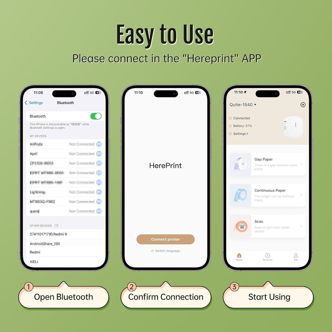 prt Qutie Bluetooth Beschriftungsgerät Selbstklebend, Tragbarer Mini Etikettiergerät, USB Aufladen E