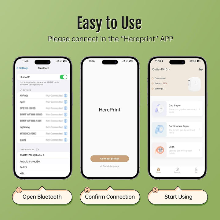 prt Qutie Bluetooth Beschriftungsgerät Selbstklebend, Tragbarer Mini Etikettiergerät, USB Aufladen E