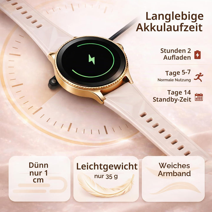 Smartwatch Damen Rund, 1,27" HD Smart Watch mit Telefonfunktion, 120+ Sportmodi, IP68 Wasserdicht Fi