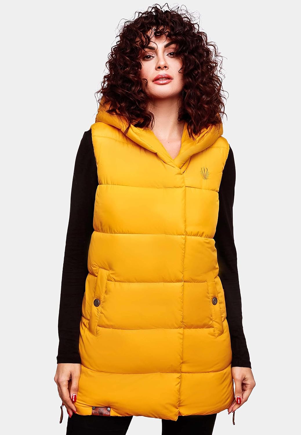 Navahoo warme Damen Winter Steppweste lang mit Kapuze Madilynaa XS-XXL XS Gelb, XS Gelb