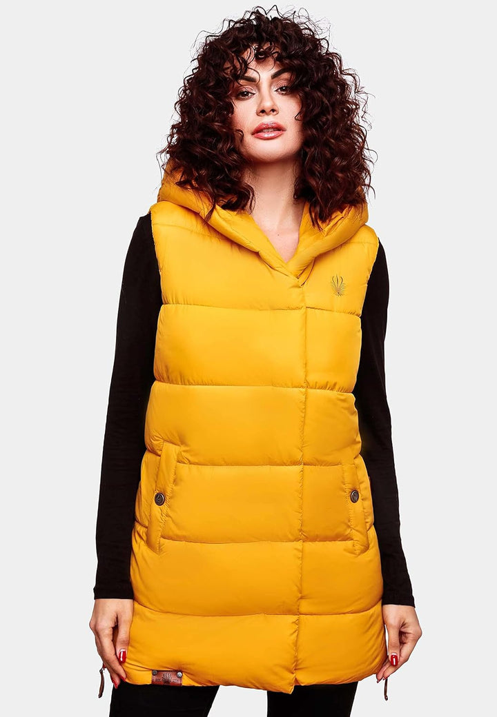Navahoo warme Damen Winter Steppweste lang mit Kapuze Madilynaa XS-XXL XS Gelb, XS Gelb