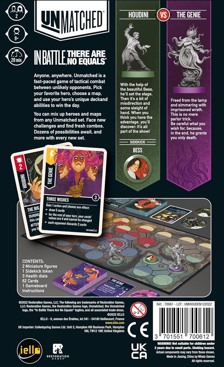 iello IEL70061 Unmatched: Houdini vs. The Genie [Expansion](English) Brettspiele, Fantasy