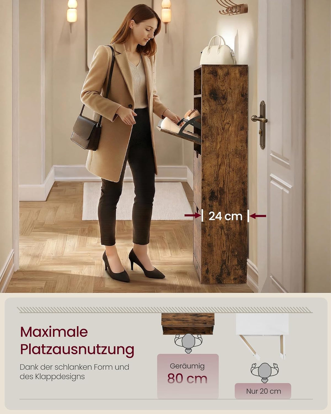 VASAGLE Schuhschrank 3 Klappen, Schuhkipper, Schuhregal, Schuhaufbewahrung, offenes Fach, Trennwand
