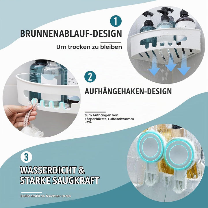 TAILI Ecke Duschablage mit Saugnapf Ohne Bohren Abnehmbar Belastbarkeit 10 KG Wasserdicht Eckeregal