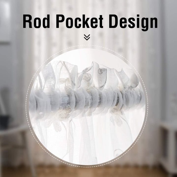 Transparente Vorhänge Mit Blumenstickerei, 114 cm Länge, Stangentasche, Voile für Wohnzimmer, Schlaf