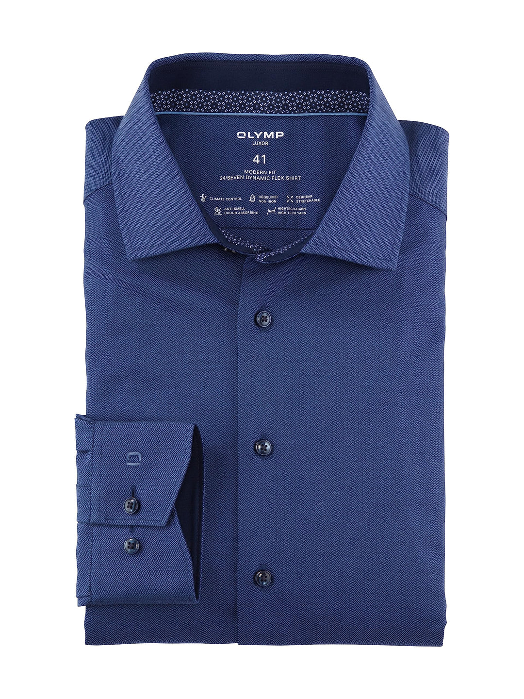 OLYMP Herren Businesshemd Langarm Luxor 24/Seven,modern fit,Global Kent 37 Marine 18, 37 Marine 18