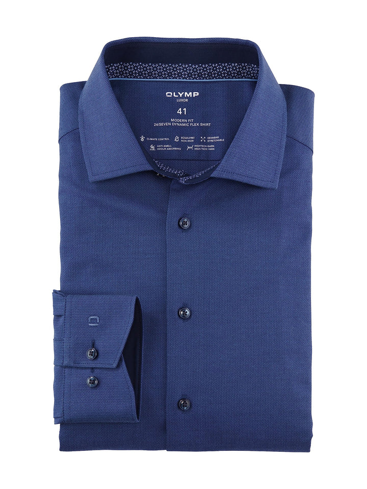 OLYMP Herren Businesshemd Langarm Luxor 24/Seven,modern fit,Global Kent 37 Marine 18, 37 Marine 18