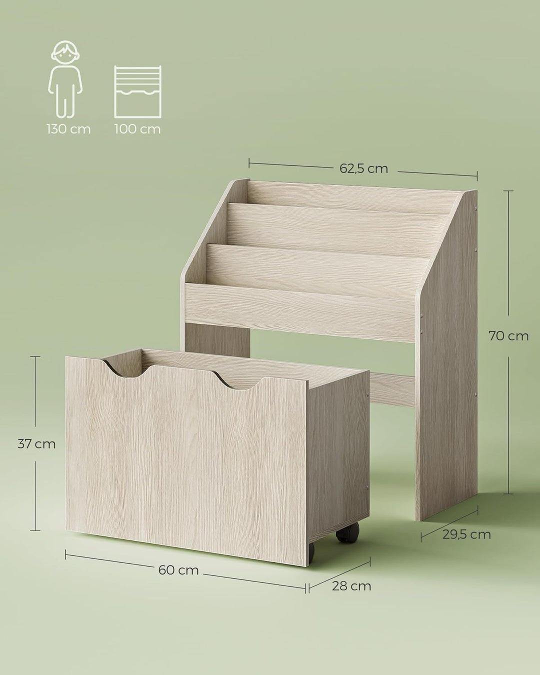 SONGMICS Bücherregal Kinder, Kinderregal, Spielzeugregal, mit 3 Regalebenen, Aufbewahrungsbox auf Ro