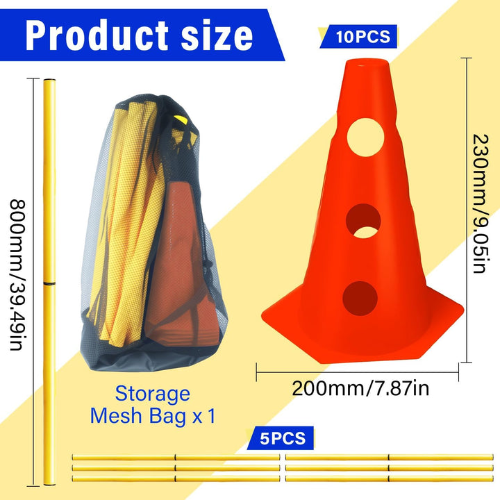 5er Sports Steckhürdenset Cavaletti Agility Set Hunde Hürden Steckhürdenset 10 Kegel 23cm + 5 Stange