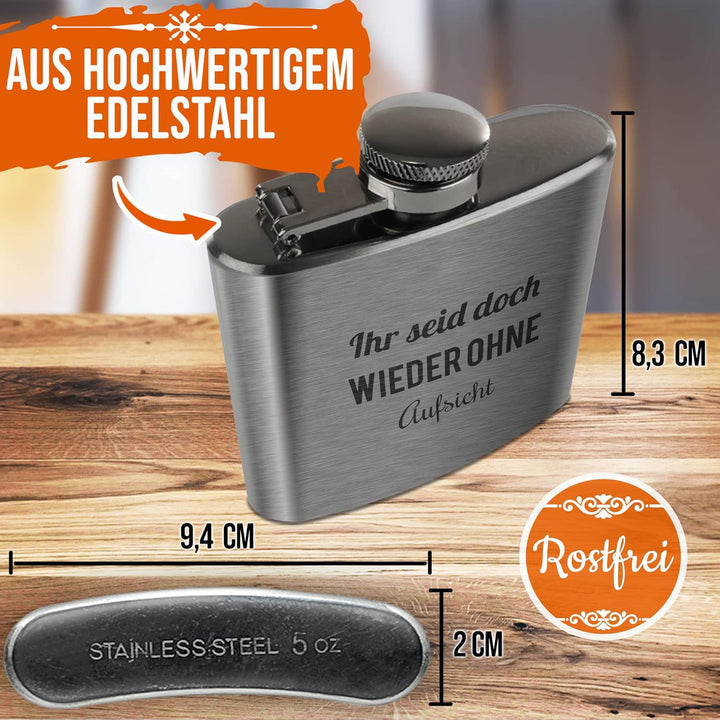 Flachmann mit Gravur aus Edelstahl selbst gestalten - mit Wunschtext gravieren - Geschenkidee für Fr