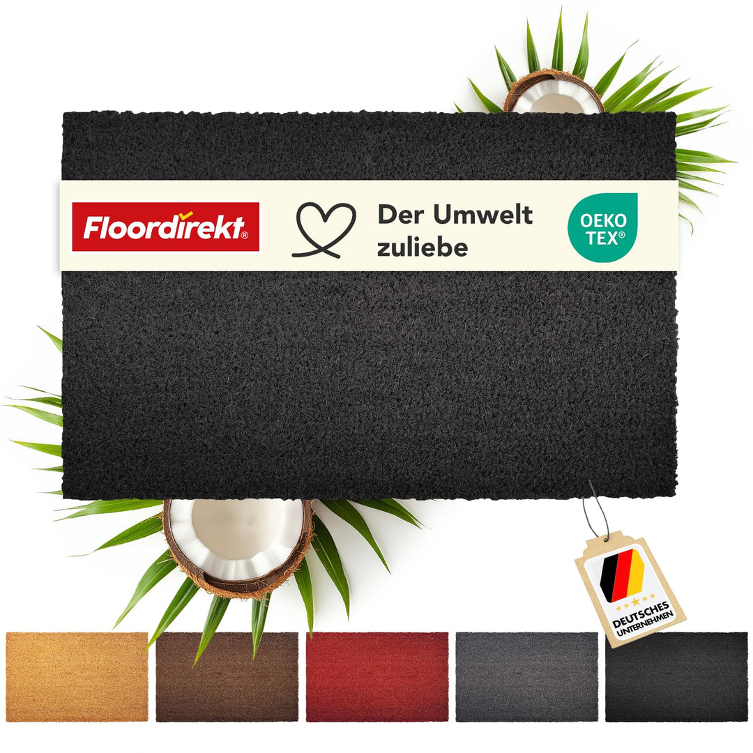 Floordirekt Fussmatte für Innen und Aussen, 40x60 cm Schwarz, Türmatte aus Kokos, Schmutzfangmatte f