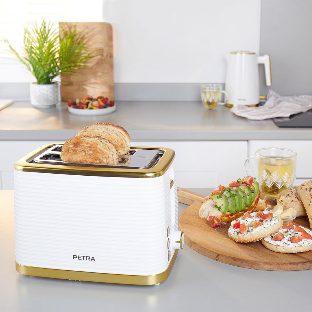 Petra PT5032WVDE 2 Scheiben Toaster – Inklusive Erwärmung Aufsatz für Brötchen/Gebäck, Auftauen, Auf