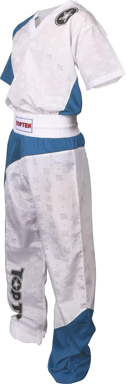 TOP TEN Kickboxuniform „Bow“ Weiss - Blau - Schwarz 150, Weiss - Blau - Schwarz 150