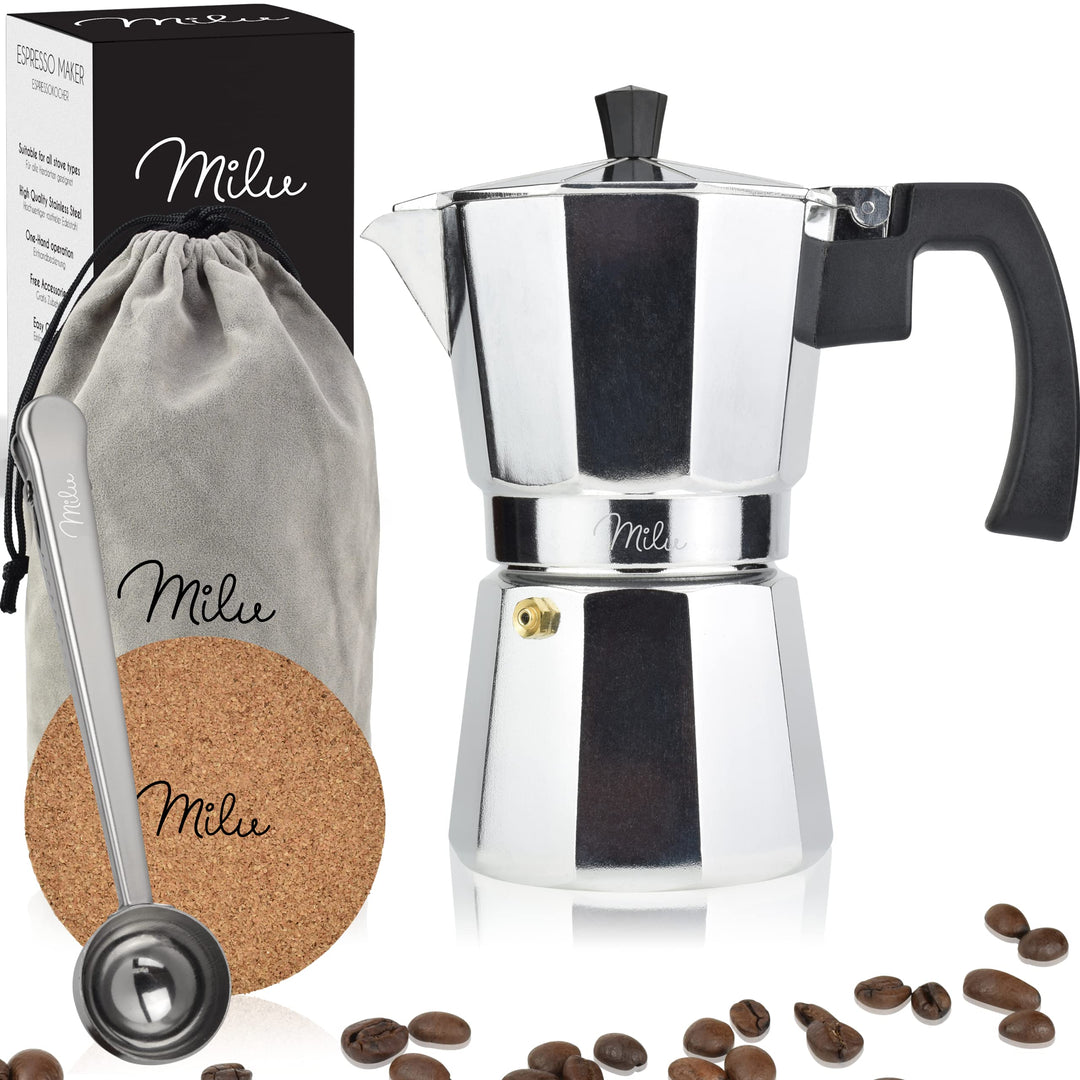 Milu Espressokocher (No Induktion) | 2, 3, 6, 9 Tassen| Aluminium Mokkakanne, Espressokanne, Espress