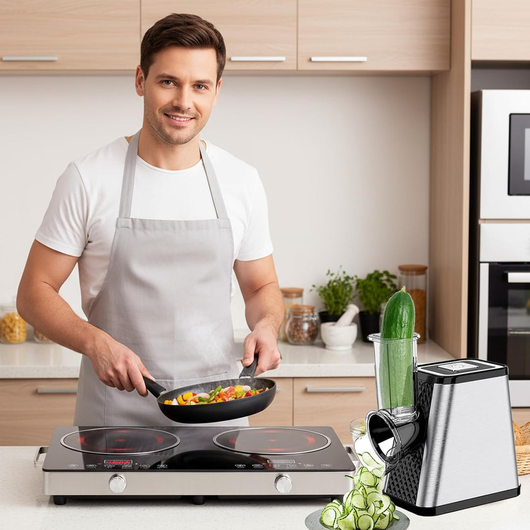 Gemüseschneider Elektrisch 5-in-1,Profi Gemüsehobel Edelstahl,Multi Gemüsehobel für Haus& Salat Zube